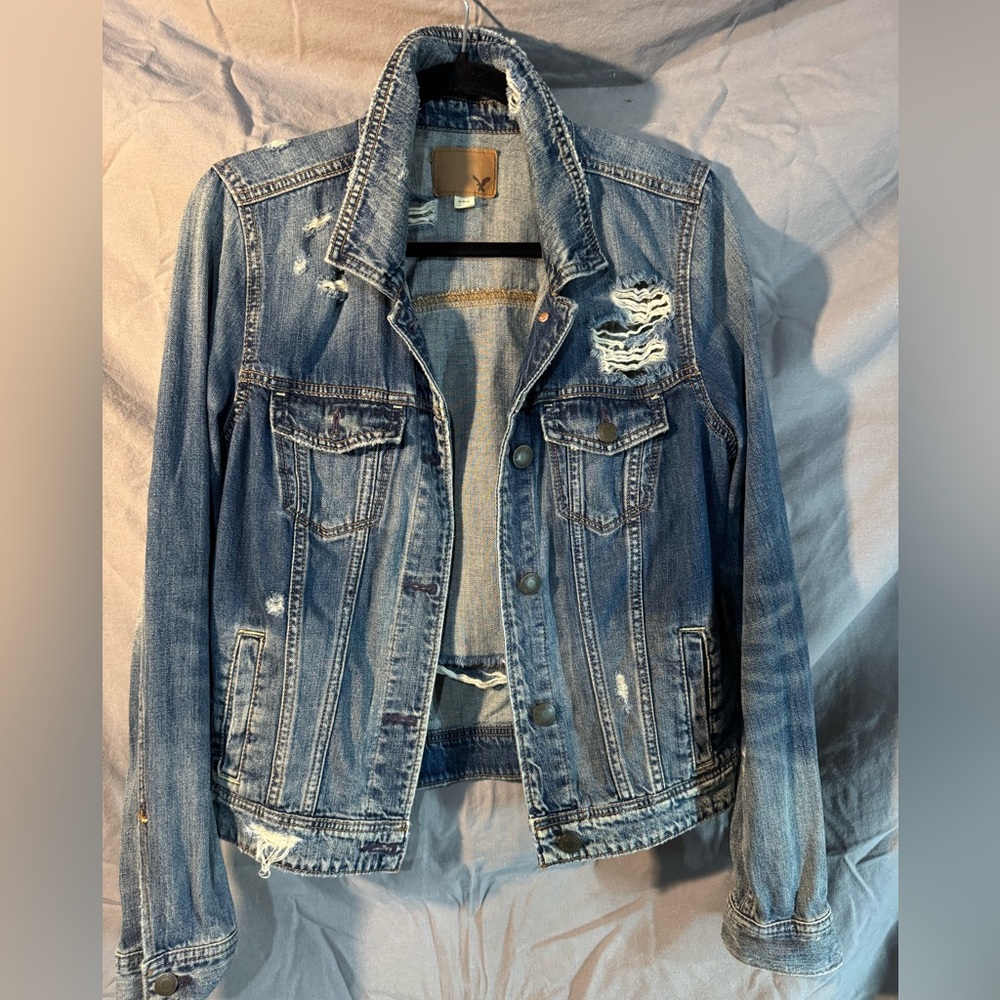 American Eagle Outfitters Ripped Blue Jean Jacket